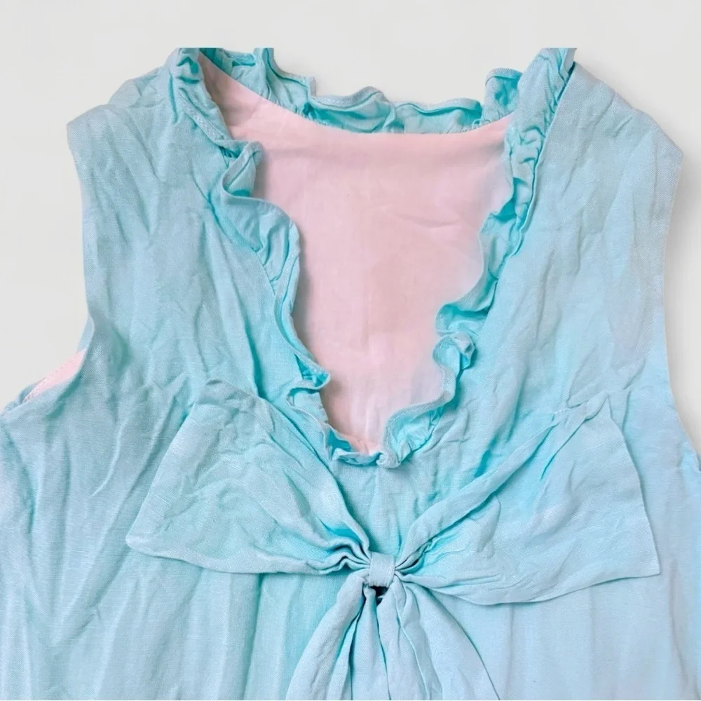 The Oaks Apparel Girls Size 8 Aqua Sleeveless Ruffle Dress with Bow in the Back